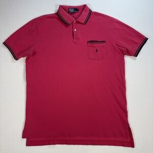 Polo Ralph Lauren Pocket Polo Men's L Pink Pony 100% Cotton Shirt *HOLE